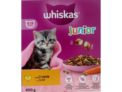 WHISKAS Junior mit Huhn ( TRVANLIVOST DO 10.7.2025) - granule pro koťata s kuřecím masem od 2 do 12 měsíce věku - 800g