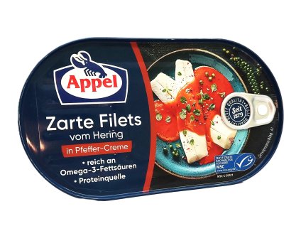 APPEL Zarte Filets von Hering in Pfeffer - Creme 200g - jemné sleďové filety v pepřovém krému, bohaté na omega-3 mastné kyseliny, zdroj bílkovin