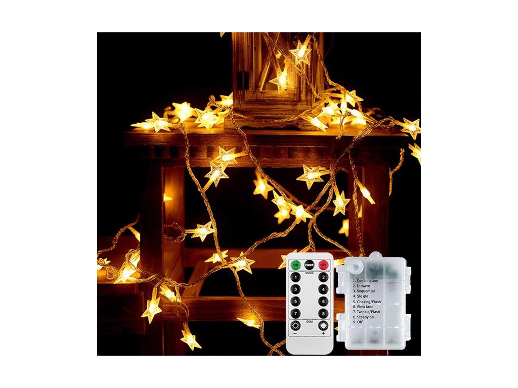 LED světelný řetěz HVĚZDA XX005 5m AA IP20 bílý