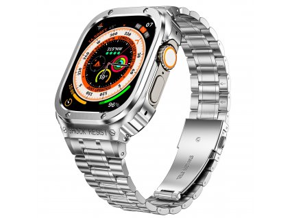 Řemínek pro Apple watch kovový 3Beads 44mm s krytem stříbrný