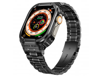 Řemínek pro Apple watch kovový 3Beads 45mm s krytem černý
