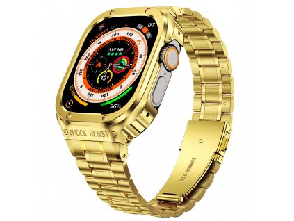 Řemínek pro Apple watch kovový 3Beads 45mm s krytem zlatý