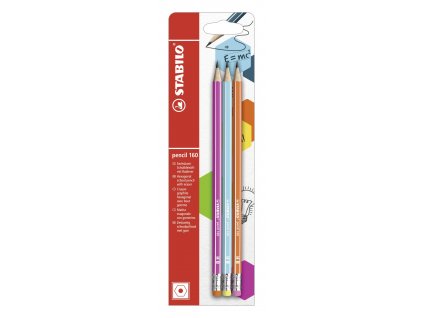 STABILO pencil 160 - grafitové tužky  s pryží 3 ks/bal. - Stupeň tvrdosti HB