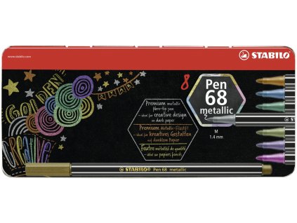 Prémiový vláknový metalický fix - STABILO Pen 68 metallic - 8 ks sada v plechu - 8 různých metalických barev