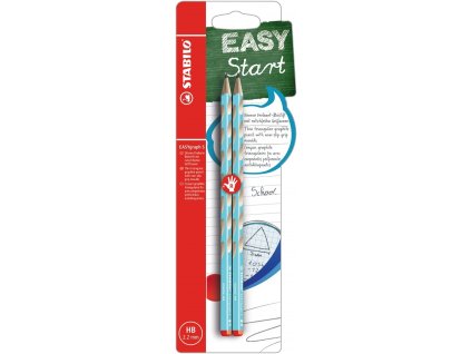 Tenká ergonomická grafitová tužka pro praváky - STABILO EASYgraph S modrá - 2 ks balení - Stupeň tvrdosti HB