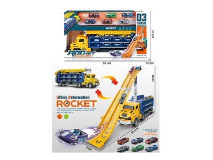 DK Rocket auto lift orbiter s 6 autíčky, žlutý