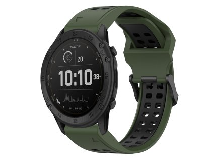 Řemínek pro Garmin Tactix Delta 26mm dvoubarevný silikonový pásek na hodinky se zpětnou přezkou (armádní zelená + černá)