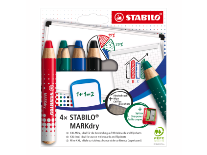 STABILO MARKdry 4ks + ořezávátko + hadřík
