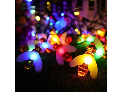 LED světelný řetěz se solárním nabíjením VČELA MFD-001 RGB 5m