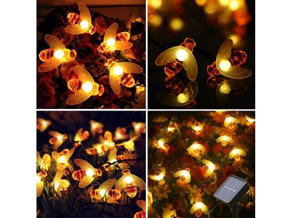 LED světelný řetěz se solárním nabíjením VČELA MFD-001 bílé 3m