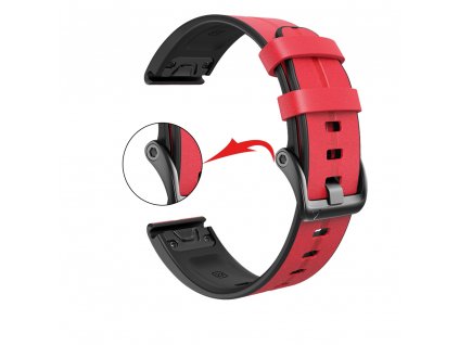 Řemínek pro Garmin QuickFit silikon/kožený 22mm červený