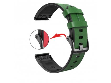 Řemínek pro Garmin QuickFit silikon/kožený 22mm zelený