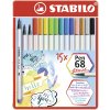 Prémiový vláknový fix s flexibilním štětcovým hrotem - STABILO Pen 68 brush - 15 ks sada v plechu - 15 různých barev