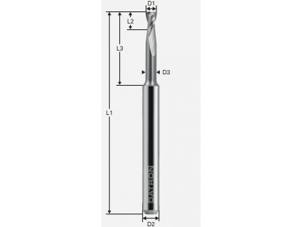 Dvoubřitá fréza podbroušená; D1=4,0 / D2=6,0 / D3=3,8 / L1=50 / L2=8,00 / L3=16