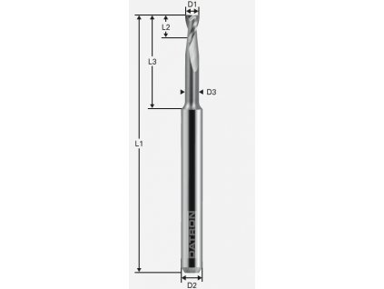 Dvojbritá fréza podbrúsená; D1=0,9 / D2=3,0 / D3=0,85 / L1=40 / L2=1,30 / L3=6