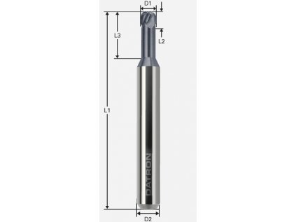 Torická čtyřbřitá rádiusová fréza, povlakovaná; D1=3,0 / D2=6,0 / L1=50 / L2=1,0 / R=0,8