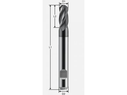 Čtyřbřitá kulová fréza, povlakovaná; D1=3,0 / D2=6,0 / L1=57 / L2=8,0