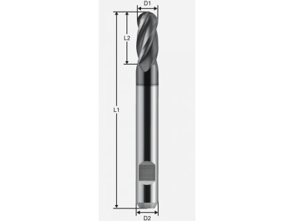 Štvorbritá guľová fréza, povlakovaná; D1=5,0 / D2=6,0 / L1=57 / L2=13,0