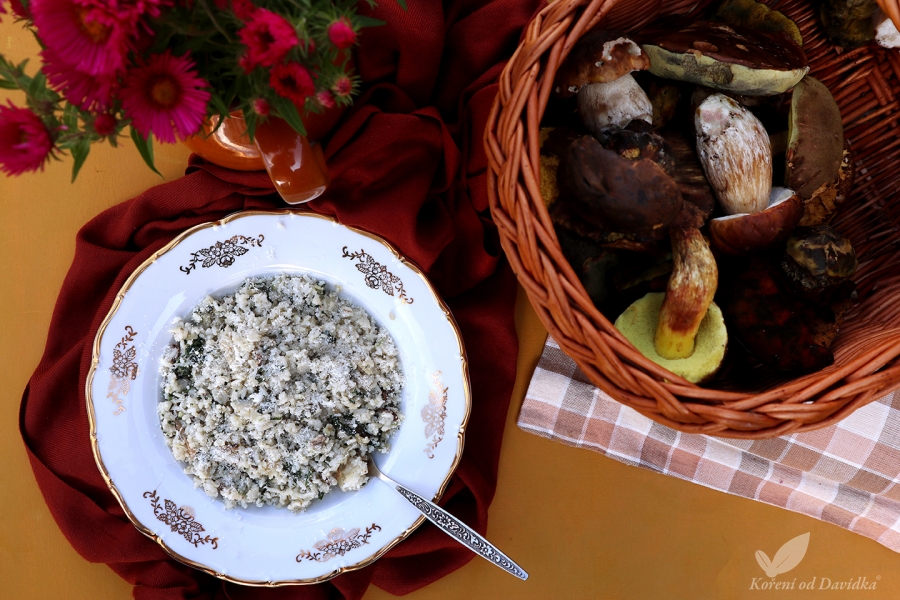 Hríbové rizoto so špenátom