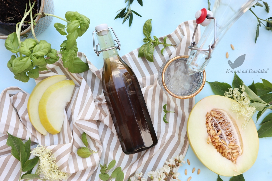 Sirup bazový kvet, žltý melón a bazalka