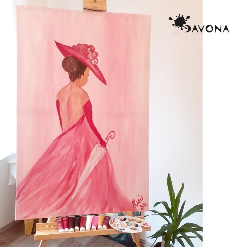 Dáma v růžové obraz na plátně