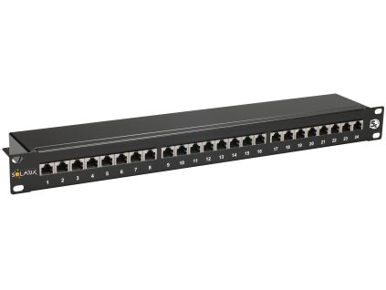 SOLARIX patch panel 24x RJ45, CAT5E, STP, s vyväzovacou lištou, čierny, 1U