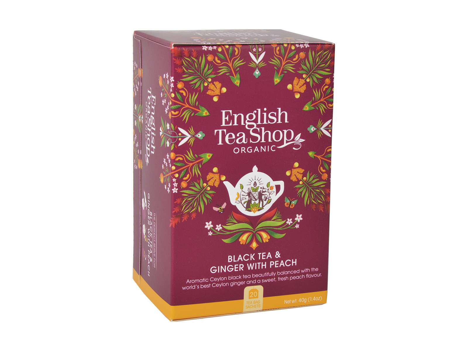 English Tea Shop BIO Černý čaj se zázvorem a broskví, 20 sáčků,