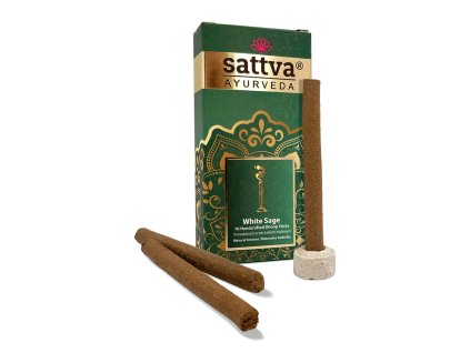 Dhoop Vonné tyčinky Biela šalvia so stojánkom, 10 ks, Sattva