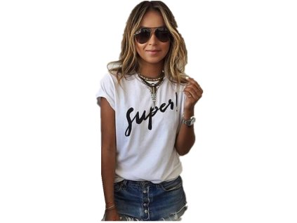 Dámske moderné tričko SUPER (Farba Biela, Veľkosť XS)