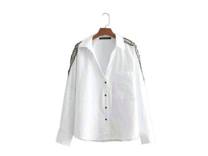 Dámska biela košeľa s ozdobou (Farba Biela, Veľkosť S)