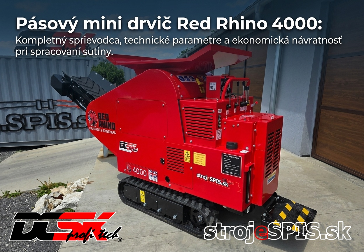Pásový mini drvič Red Rhino 4000: Kompletný sprievodca, technické parametre a ekonomická návratnosť pri spracovaní sutiny