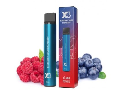 X4 Bar Zero Borůvka a malina (Blueberry Sour Raspberry) jednorázová e-cigareta BEZ NIKOTINU
