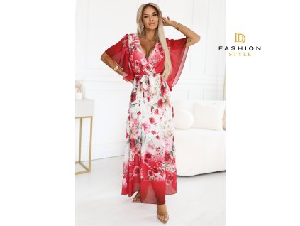 603 1 zwiewna maxi sukienka z kopertowym dekoltem i kwiecistym wzorem czerwone roze 18802
