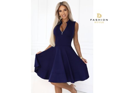 573 2 ekskluzywna sukienka z rozkloszowanym dolem i zlotym zamkiem granatowa 18820