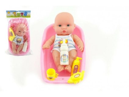 Bábätko plast 18cm s doplnkami vo vaničke v sáčku