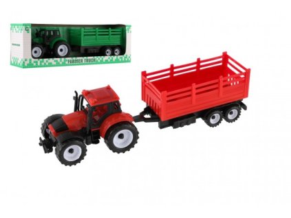 Traktor s prívesom plast 28cm 2 farby v krabičke