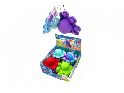 Prívesok Bubble pops-Praskajúce bubliny chobotnice silikón Antistri. spol. hra 4 farby 24ks box