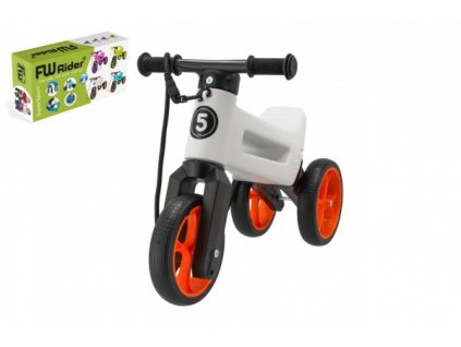 Odrážadlo FUNNY WHEELS Rider SuperSport biele/oranž 2v1+popruh,výš.sedla28/30cm nos.25kg 18m+v krab.