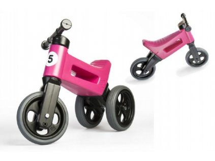 Odrážadlo FUNNY WHEELS Rider Šport ružové 2v1, výška sedla 28 / 30cm nosnosť 25kg 18m + v sáčku