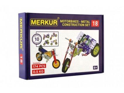 Stavebnica MERKUR 018 Motocykle 10 modelov 182ks v krabici 26x18x5cm