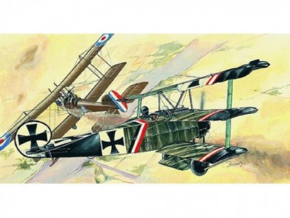 Model Fokker Dr.1 13x16,1cm v krabici 31x13,5 x 3,5cm