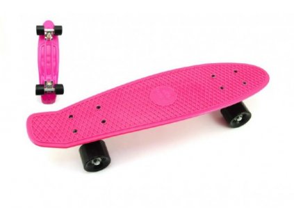 Skateboard - pennyboard 60cm nosnosť 90kg, kovové osi, ružová farba, čierne kolesá