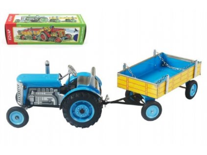 Traktor Zetor s prívesom modrý na kľúčik kov 28cm Kovap v krabičke