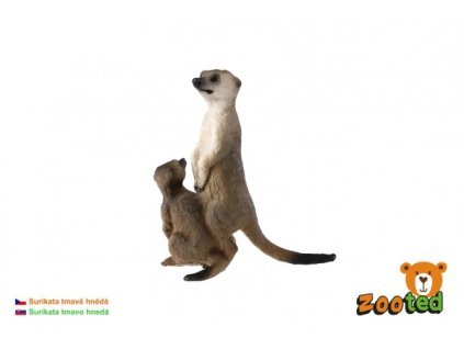 Surikata s mláďaťom zooted plast 8 cm tmavo hnedá v sáčku
