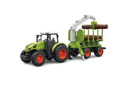 RC Traktor 2,4 Ghz s vozíkom na drevo, svetla, zvuk 1:24
