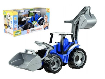Traktor s lyžicou a bagrom plast zeleno-červený 65cm v krabici od 3 rokov