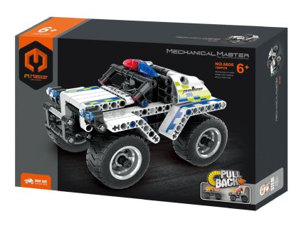 Stavebnica iM.MASTER policajné auto na spätné natiahnutie plast 199 dielikov v krabici 29x20x6cm