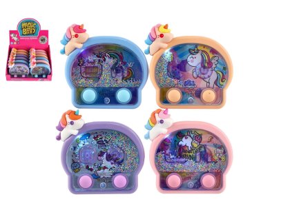 Vodná hra hlavolam svietiaca jednorožec plast 13x12cm na batérie 4 farby