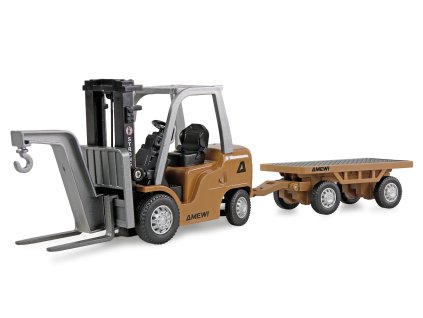 Mini kovový RC vysokozdvižný vozík s prívesom, proporcionálny 8kanálový 1:64 RTR