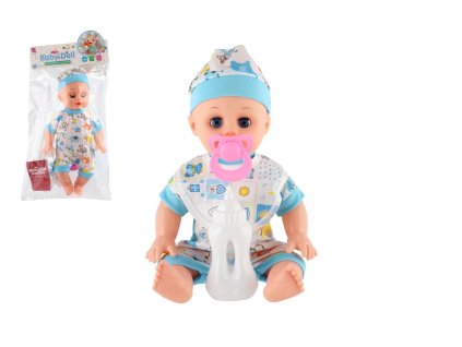 Bábika bábätko plast 32cm pevné telo pijúce, cikajúce na batérie so zvukom s doplnkami v sáčku